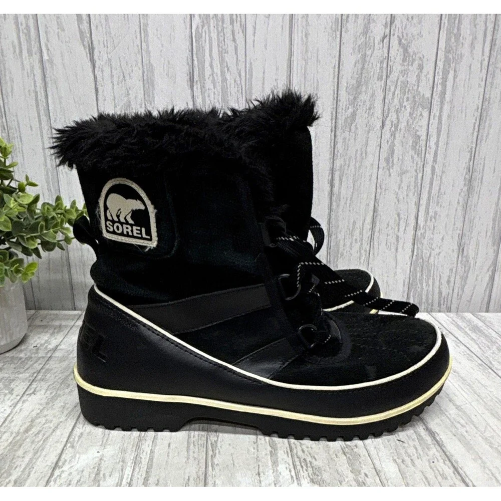 Womens Size 10 SOREL Tivoli II Black Suede Faux Fur Lined Snow Boot EU41 UK8